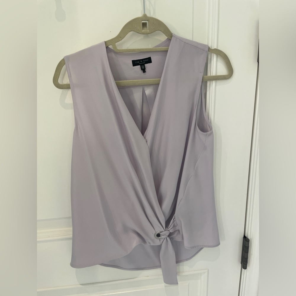 Rag and Bone lavender silk sleeveless blouse.
